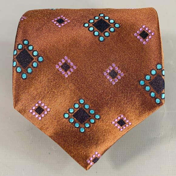 ROMEO GIGLI Vintage Brown Blue Purple Geometric Jacquard Silk Tie